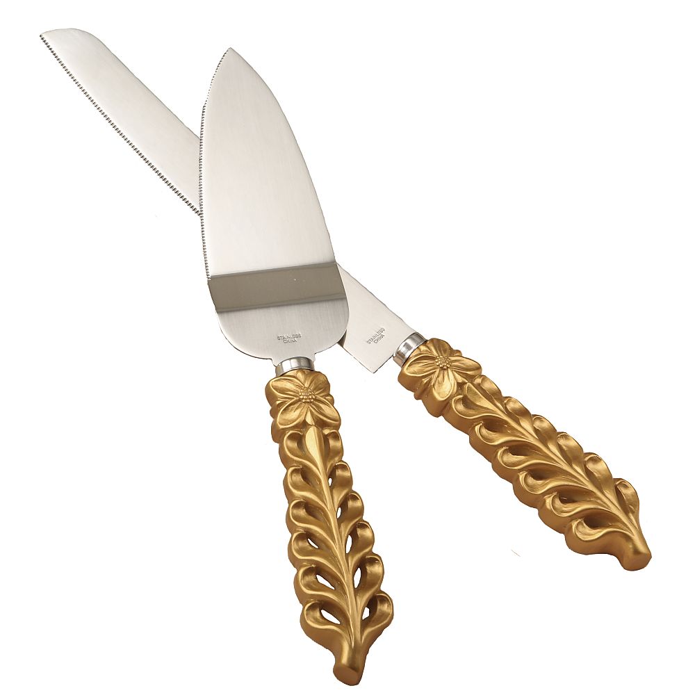 Favors with Flair!: Gold Lattice Botanical Stainless Cake Knife Set