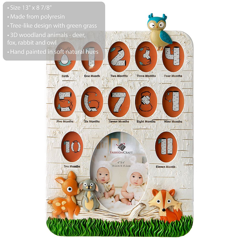 Woodland Baby Animals Collage Picture Frame for Birth 1 11 Months