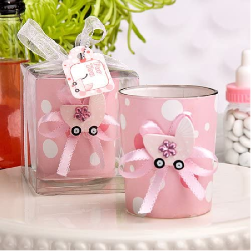 Pink baby carriage candles favors baby shower